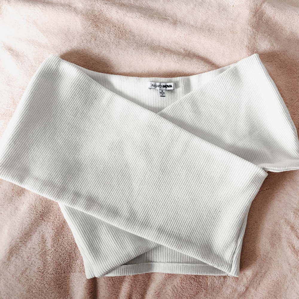 fashion nova off shoulder cross wrap crop top